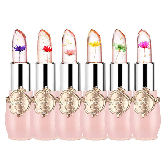Pack of 6 Crystal Flower Jelly Lipstick, Long Lasting Nutritious Lip Balm Lips Moisturizer Magic Temperature Color Change Lip Gloss, Birthday Day Gifts, Bridesmaid Gifts, Bulk Gifts for Women(Pink)
