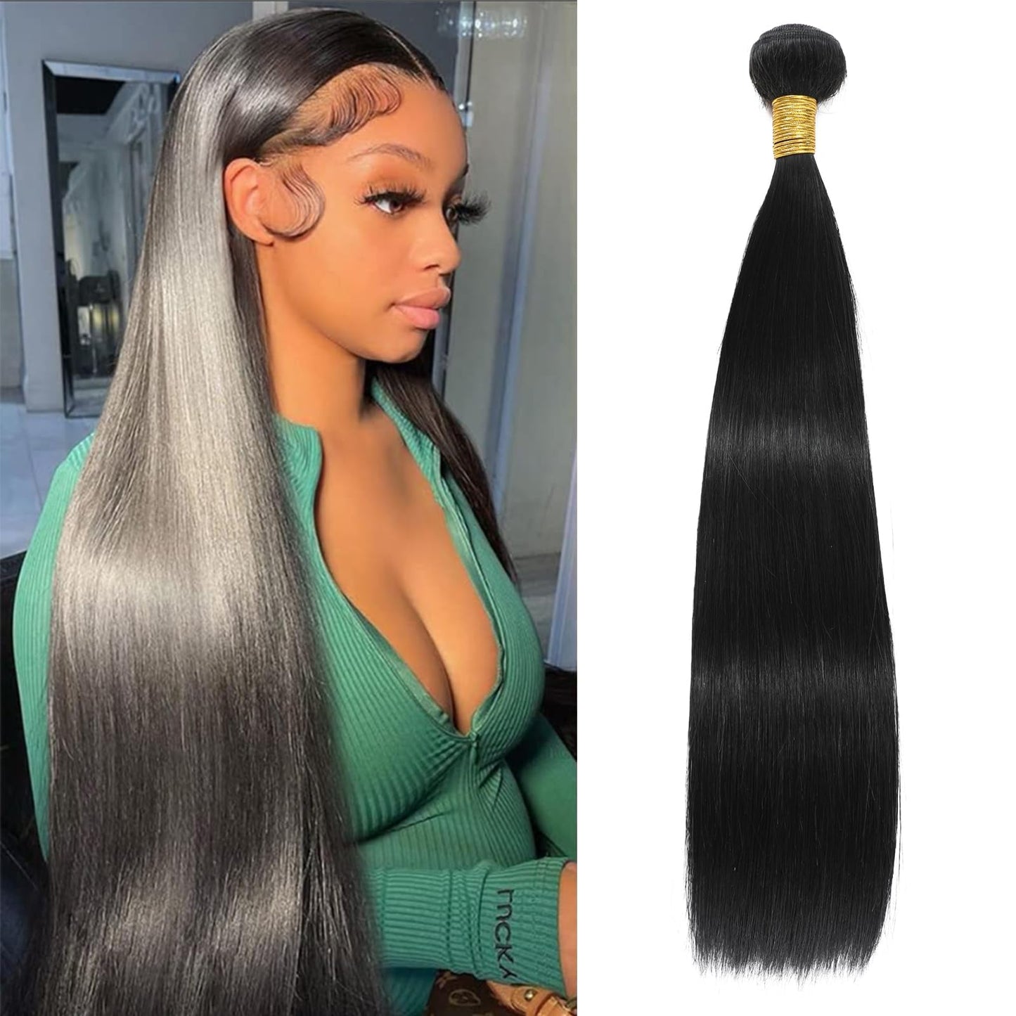 NROOEAY Straight Bundles Human Hair 24 inch 100% Unprocessed Brazilian Straight Hair Bundles 12A Remy Virgin Retain the Intact Cuticle, Long Lifespan