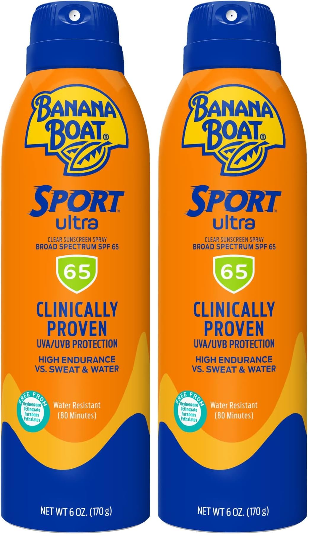 Banana Boat Sport Ultra SPF 65 Sunscreen Spray, 6oz | Banana Boat Sunscreen Spray SPF 65, Oxybenzone Free Sunscreen, High SPF Sunscreen, Spray On Sunscreen, Water Resistant Sunscreen, 6oz (Pack of 2)