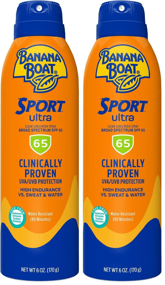 Banana Boat Sport Ultra SPF 65 Sunscreen Spray, 6oz | Banana Boat Sunscreen Spray SPF 65, Oxybenzone Free Sunscreen, High SPF Sunscreen, Spray On Sunscreen, Water Resistant Sunscreen, 6oz (Pack of 2)
