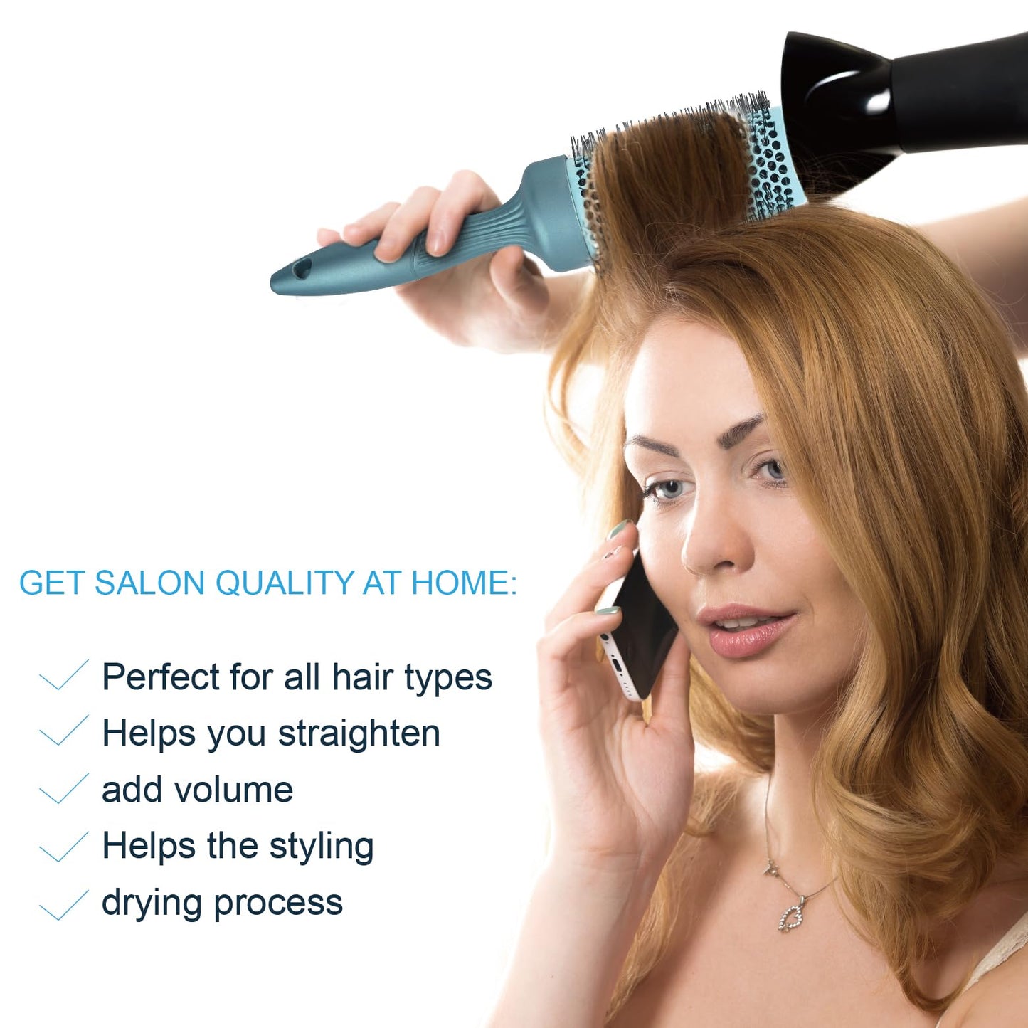 5pcs Round Brush for Blow out Professional Round Hair Brush for blow drying Leaves Hair Shiny Heat Styling Brush 5 Different Sizes Works Very Well with The Blow Dryer