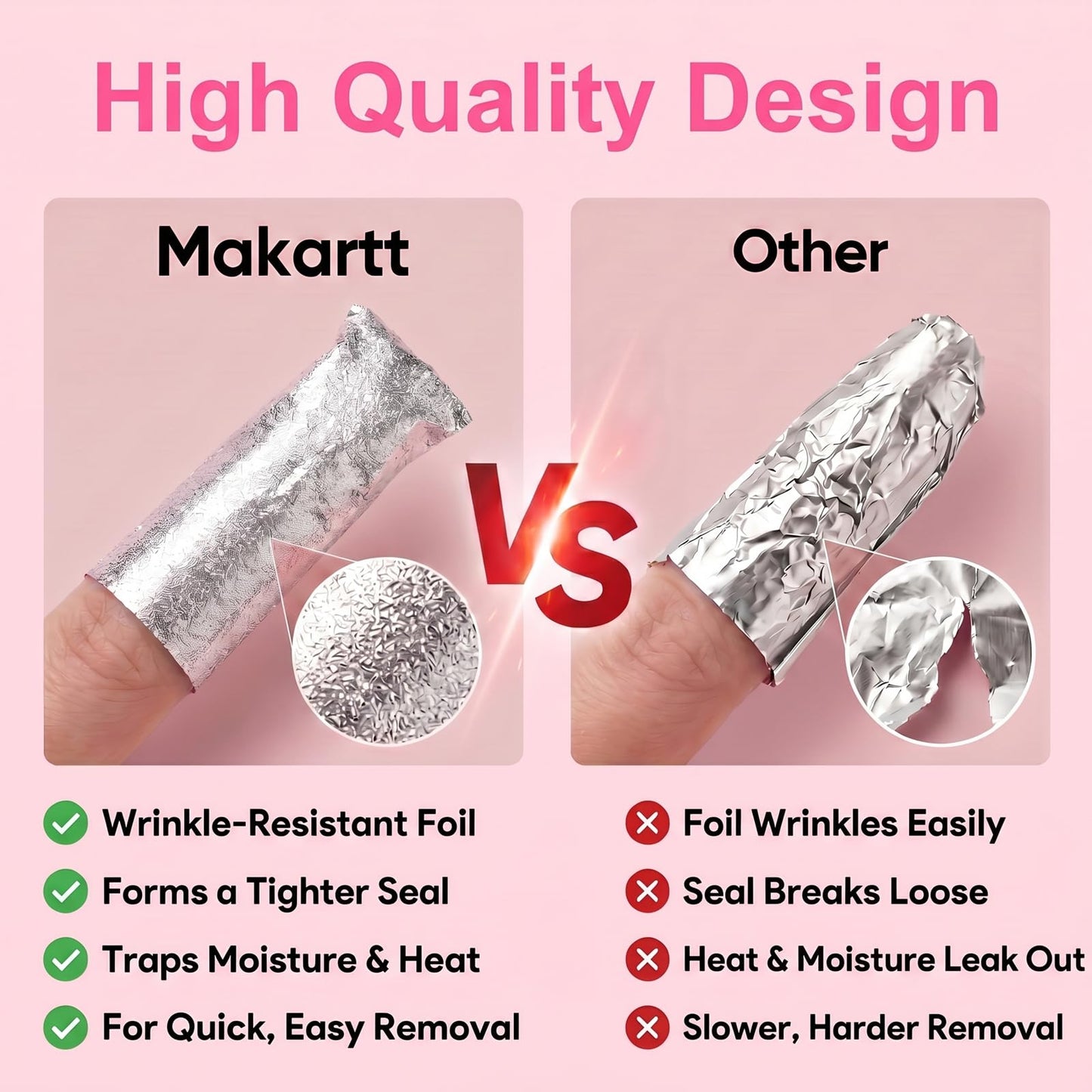 Makartt Nail Foil Wraps, 100PCS Soak Off Foils with Pre-Attached Larger Lint-Free Cotton Pads for Removing Gel Polish, Acrylic, Dip Powder, Builder Gel & Nail Glue