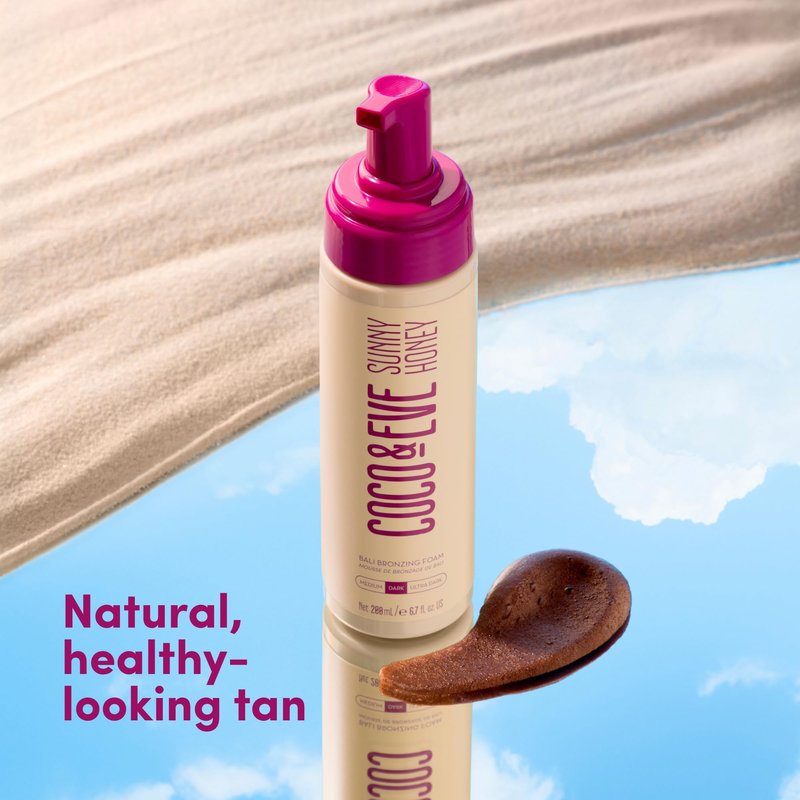 Coco & Eve Sunny Honey Self Tanner Foam - (Dark) Fast Drying, Streak-Free Sunless Tanning Mousse, Tropically Scented Lightweight Natural Looking Tan, Non-Sticky, Vegan, Cruelty Free | 6.7 Fl Oz