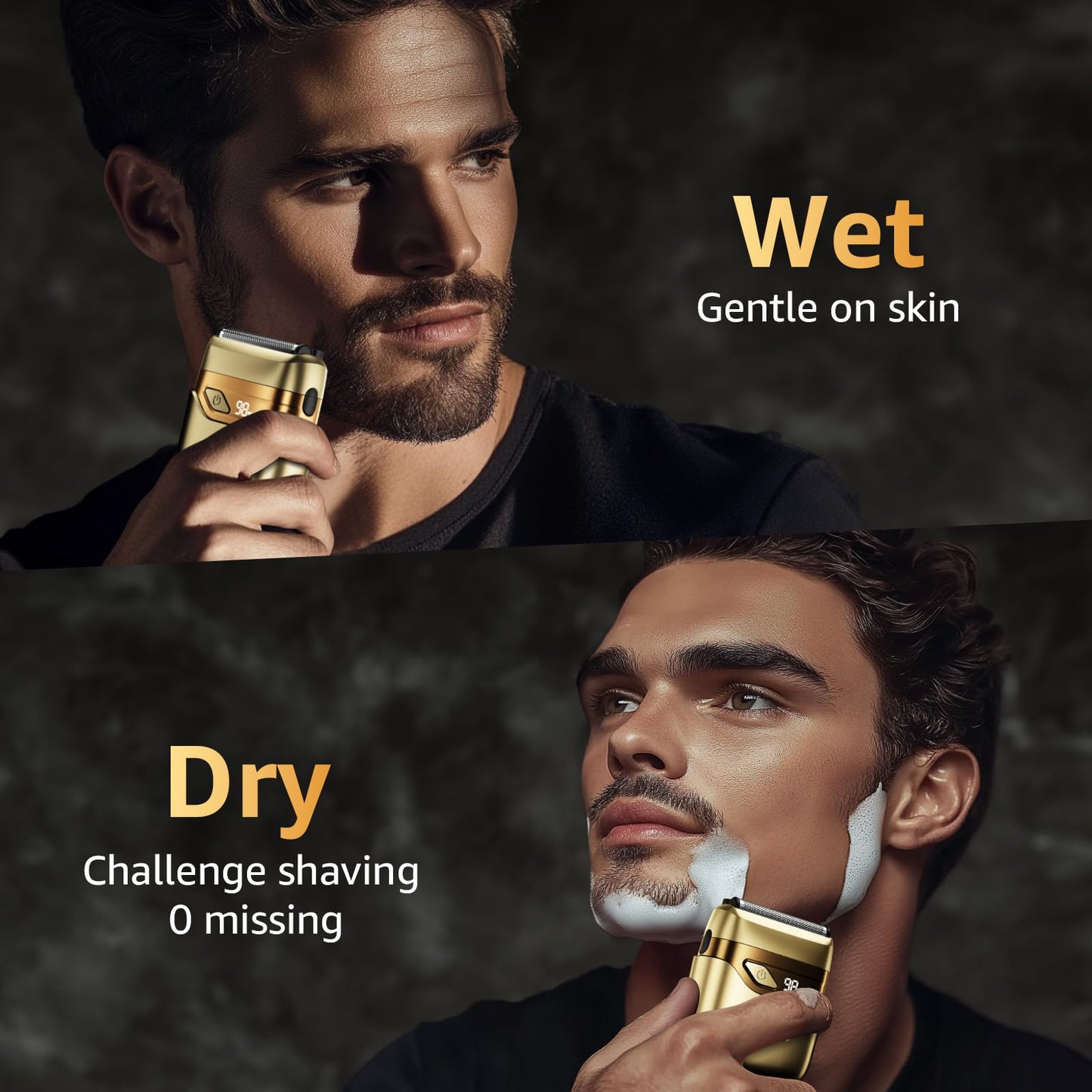 Electric Foil Shavers for Men, Mini Electric Razor, Compact Face Shaver, IPX7 Waterproof Wet Dry Cordless Razor, LED Display, USB-C, Travel-Friendly, Light Gold，Father's Day Gifts