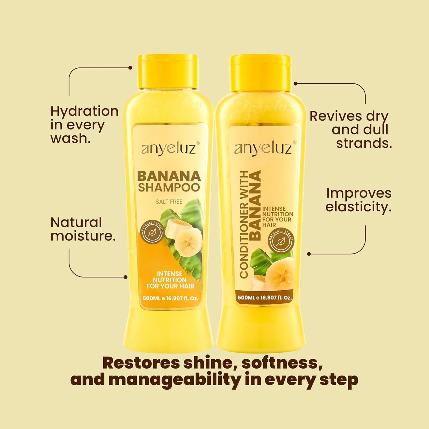 Banana Hair Care Duo Set - Moisturizing Shampoo & Nourishing Conditioner for Dry, Damaged Hair | Natural Fruit-Infused Hydration