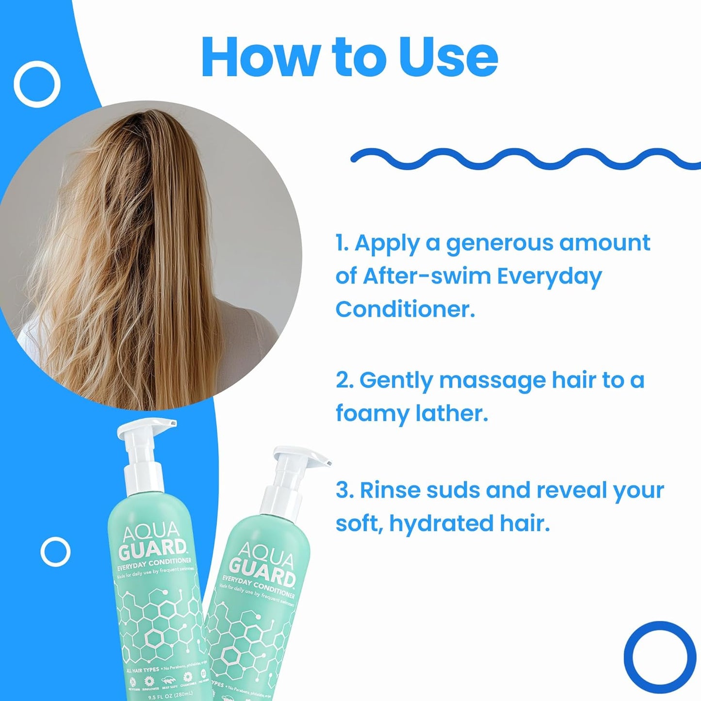 Aqua Guard Everyday Conditioner for Swimmers - Softens Hair & Removes Chlorine Damage | Vegan, 9.5 oz (2-Pack)