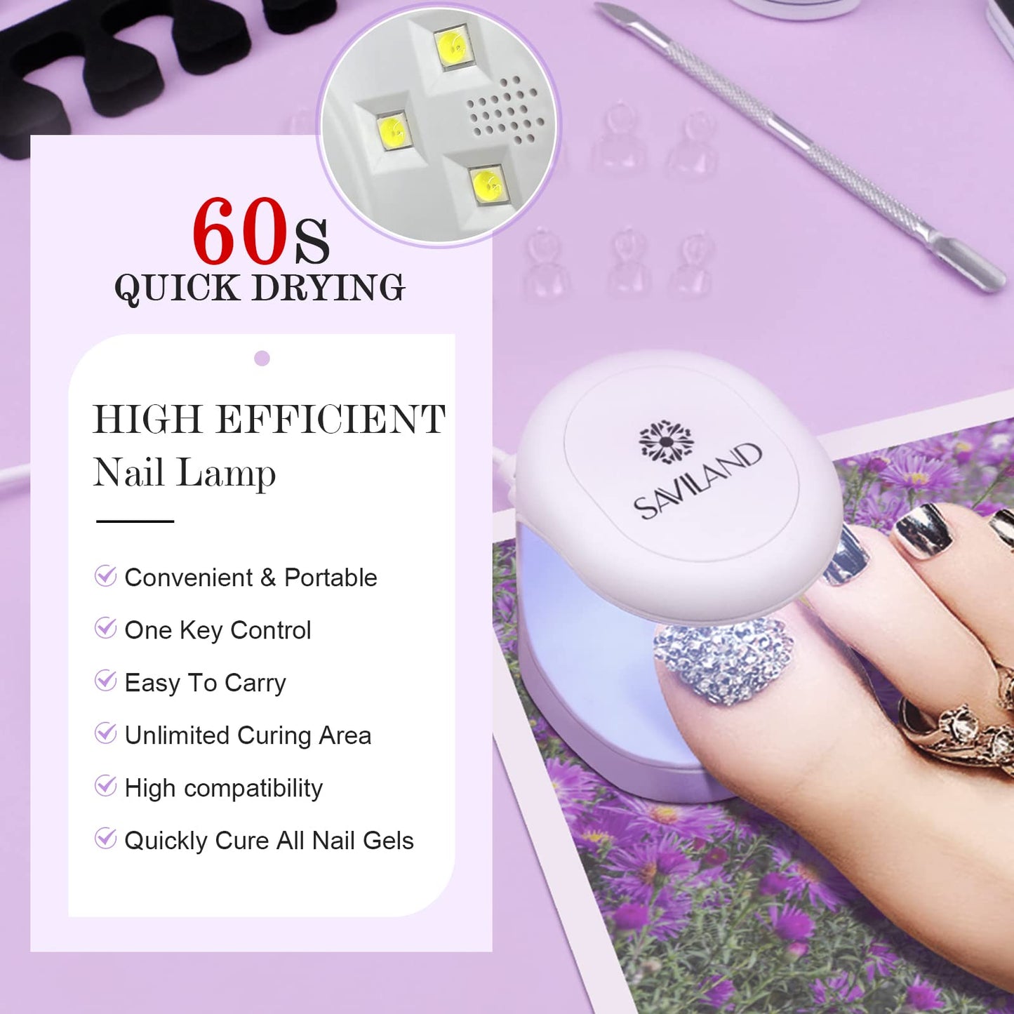 SAVILAND Toenail Tips and Solid Glue Gel: 500 PCS Clear Press on Toe Tips with Nail Glue Gel Base & Top Coat U V Light Pedicure Kit for Salon Home DIY Gift For Women