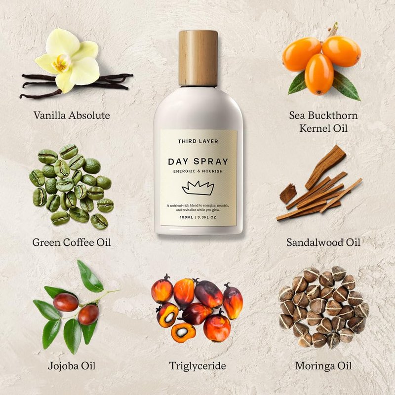 Fast-Absorbing Body Oil Spray - Warm Vanilla & Sandalwood Scent | Jojoba, Moringa & Green Coffee - 3.3 fl oz