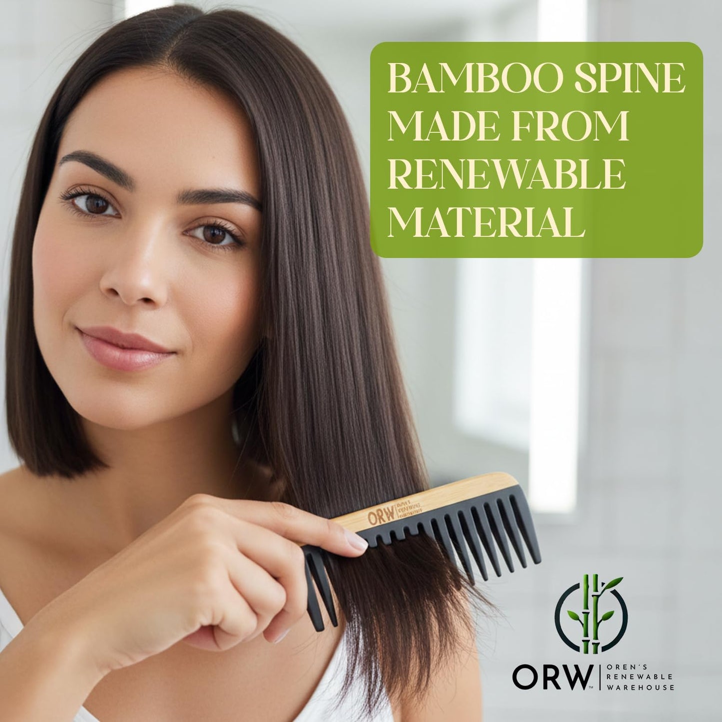 Wide Tooth Comb for Curly Hair – Bamboo Detangling Comb for Wet Hair, Shower Safe, Bakelite Reinforced, Durable, SGS REACH Tested