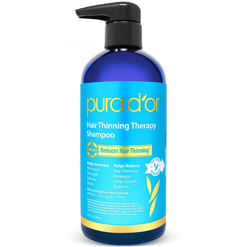 PURA D'OR Hair Thinning Therapy Biotin Shampoo - CLINICALLY TESTED Effective Results, Herbal Blend Hair Thickening Products For Women & Men, Color Safe Routine Shampoo, Herbal Scent 16 Fl Oz
