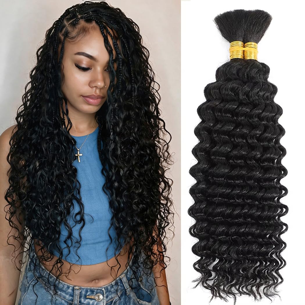 Human Braiding Hair Boho Hair for Braiding 120g 20 Inch Curly Human Hair 14A Deep Wave Bulk for Bohemian Knotless Braids No Weft Natural Color