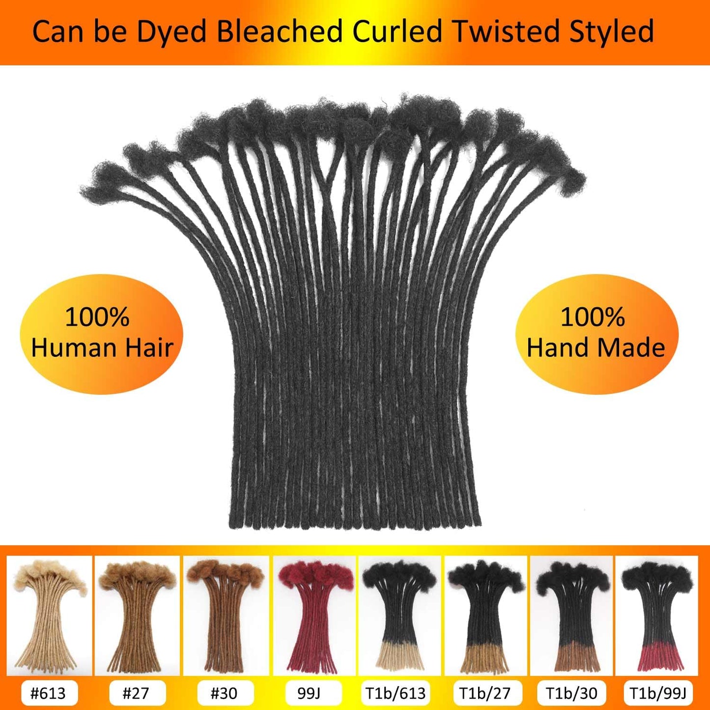 Loc Extensions Human Hair 0.4 cm 8 Inch 30 Strands Dreadlock Extensions Human Hair Loc Extensions Dreads Extensions for Men Women Kids Real Human Hair Locs 1B Natural Black Handmade Permanent Locs