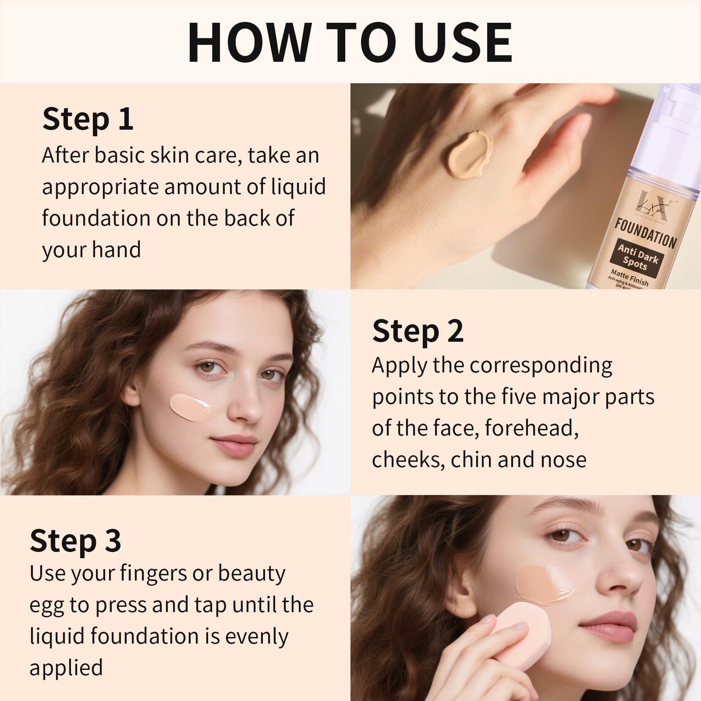 LXSKN Anti-Dark Spot Liquid Foundation - Collagen Serum Foundation Infused with 2% Niacinamide, High Coverage For A Smooth & Satin Finish, 107 Light