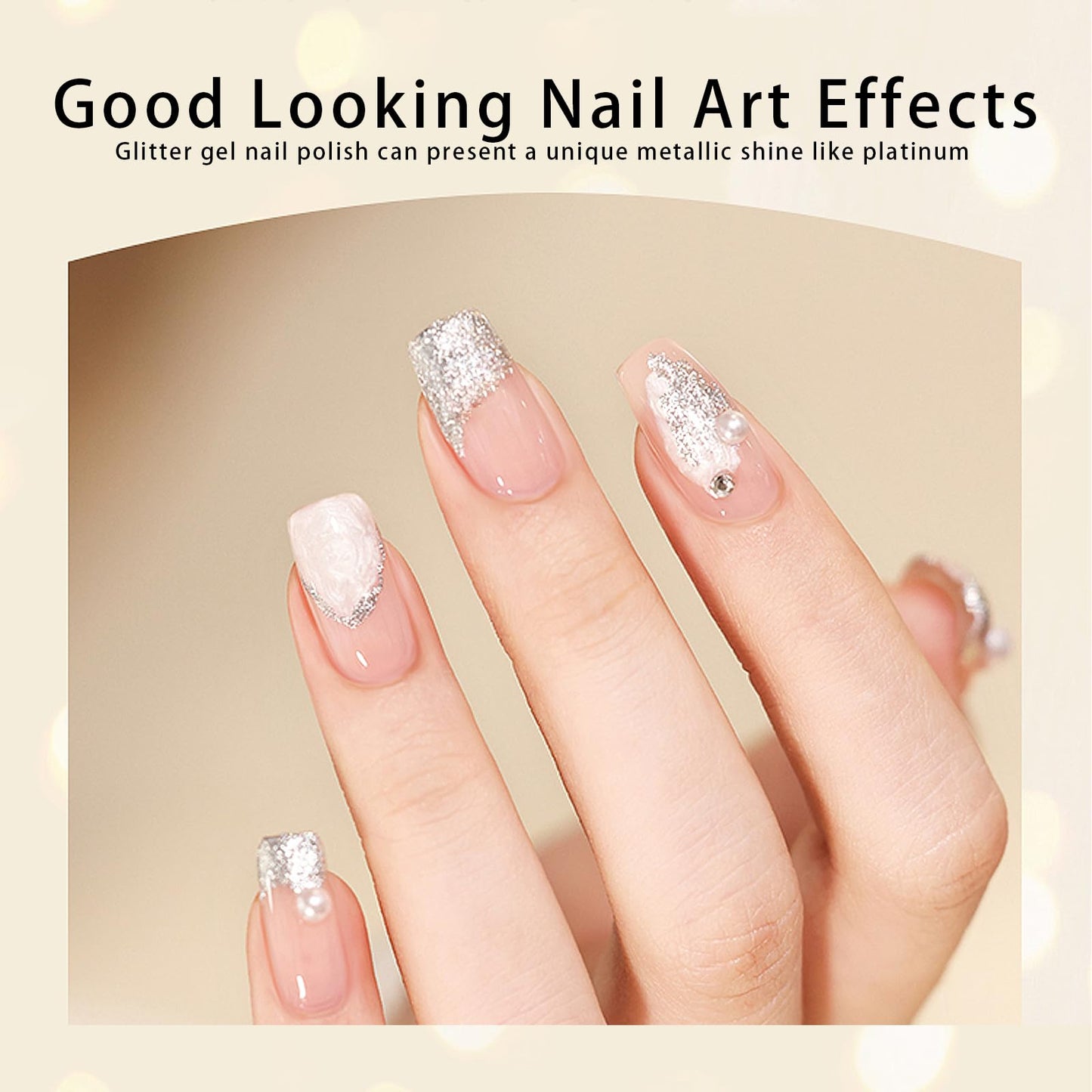 4 Colors Gel Paint for Nails Art,Light Gold Silver Sparkle Paint Nail Gel Design Nail Art DIY