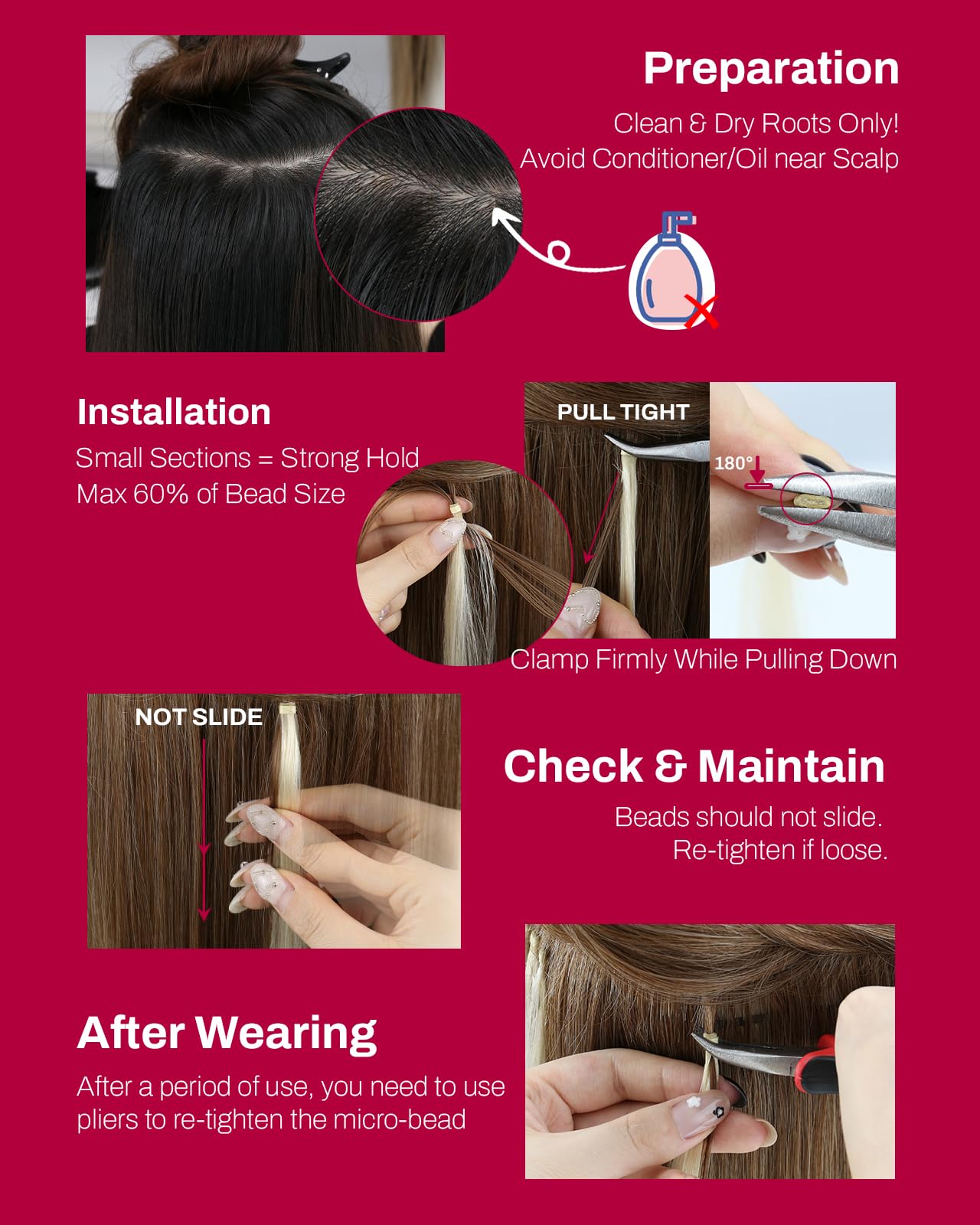 Moresoo Micro Link Hair Extensions Human Hair Dark Burgundy Micro Loop Hair Extensions Human Hair 18 inch Add Length Micro Extensions Human Hair for Women 50g