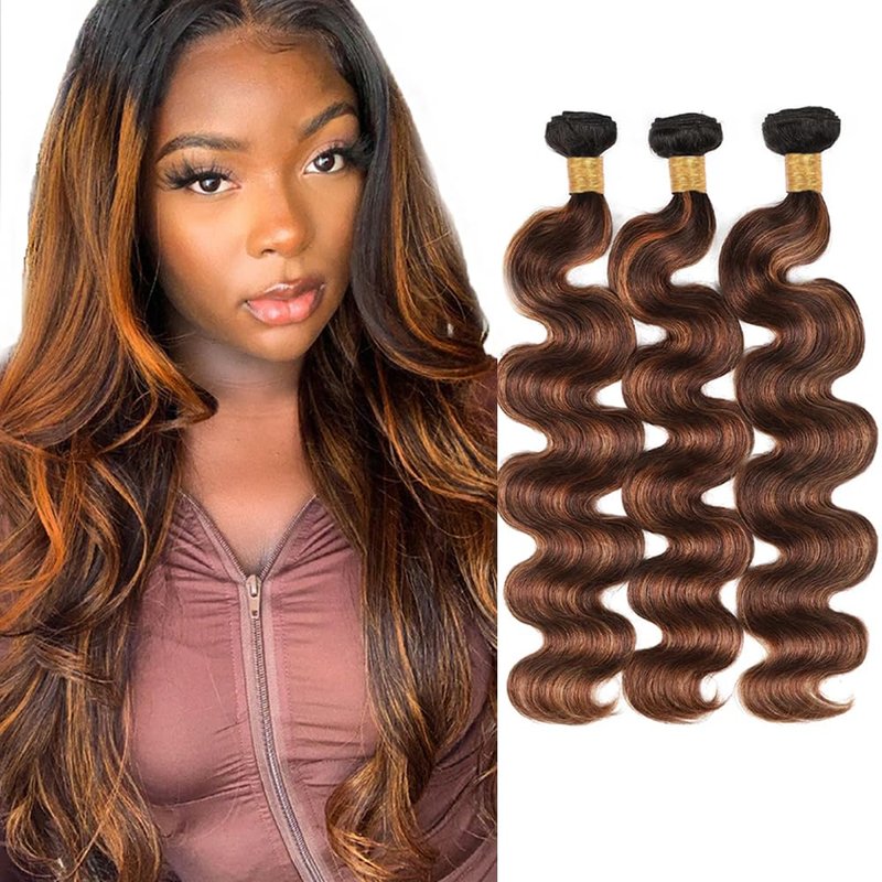 Light Brown Bundles Human Hair Highlight Body Wave Human Hair Bundles P4/30 Chocolate Brown Bundle 14 16 18 Inch Healthy And Soft Brazilian Virgin Remy Hair Extensions For Women