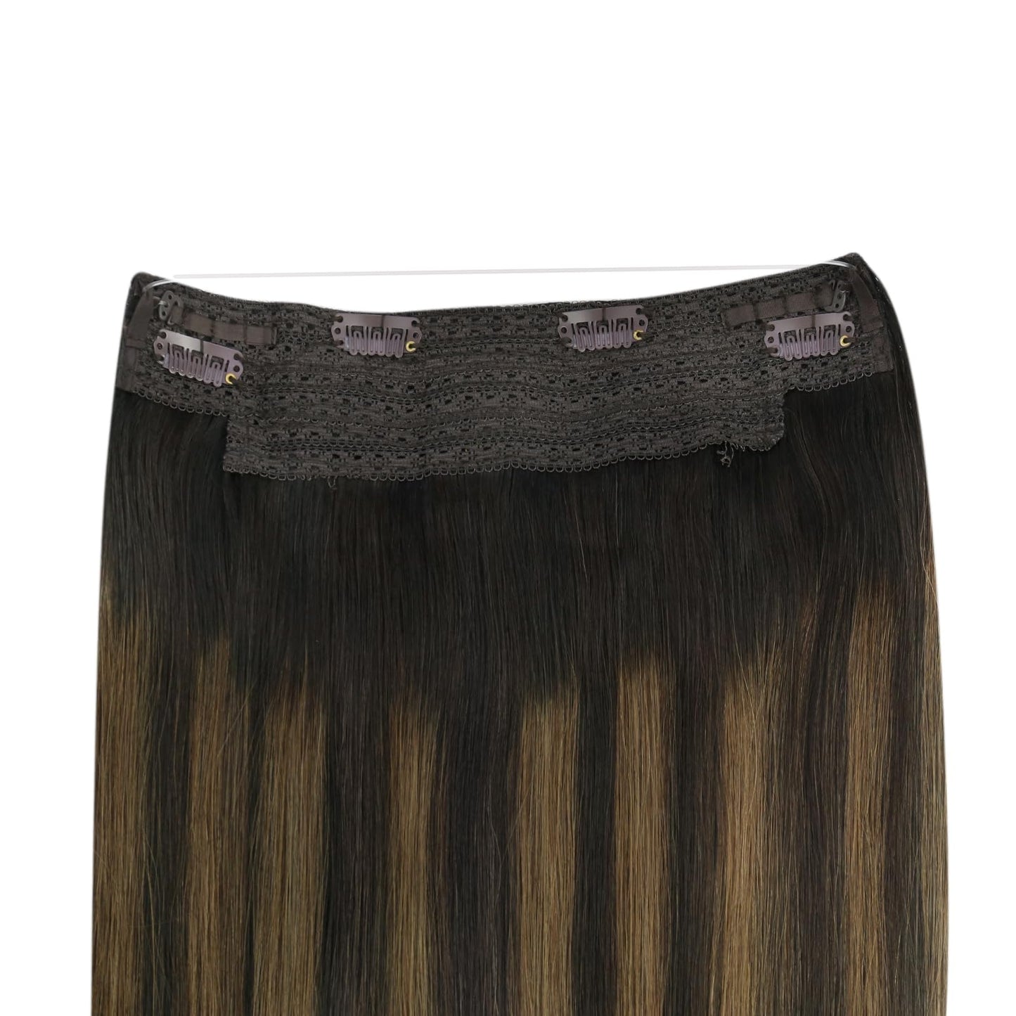 Ugeat Invisible Wire Hair Extensions Dark Brown Balayage Human Hair Extensions Invisible Wire Balayage Medium Brown Ombre Invisible Fish Line Hair Extension for Women Straight Hair 70g 14 inch