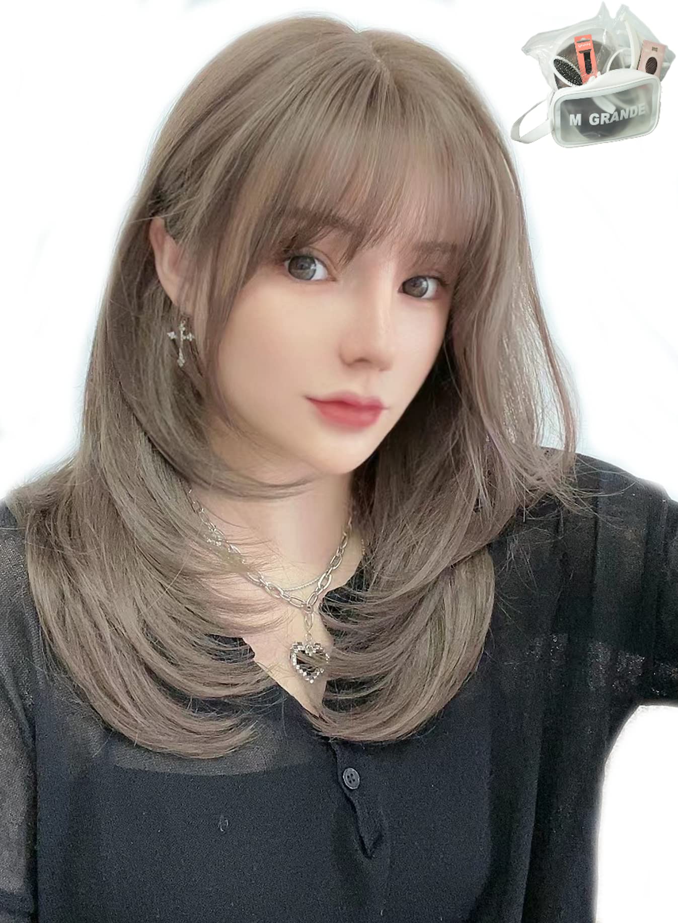MGRANDE wig premium line 【 active top stylist produce 】 6 items set inner color line women's original wig semi-long small face effect（gray ash DY55A）