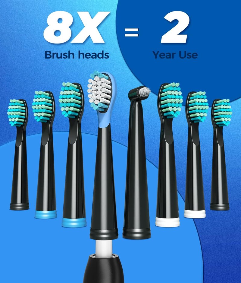 Sonic Electric Toothbrush - 40,000 VPM Deep Clean with 8 Brush Heads & Travel Case | Rechargeable, 5 Modes, Black