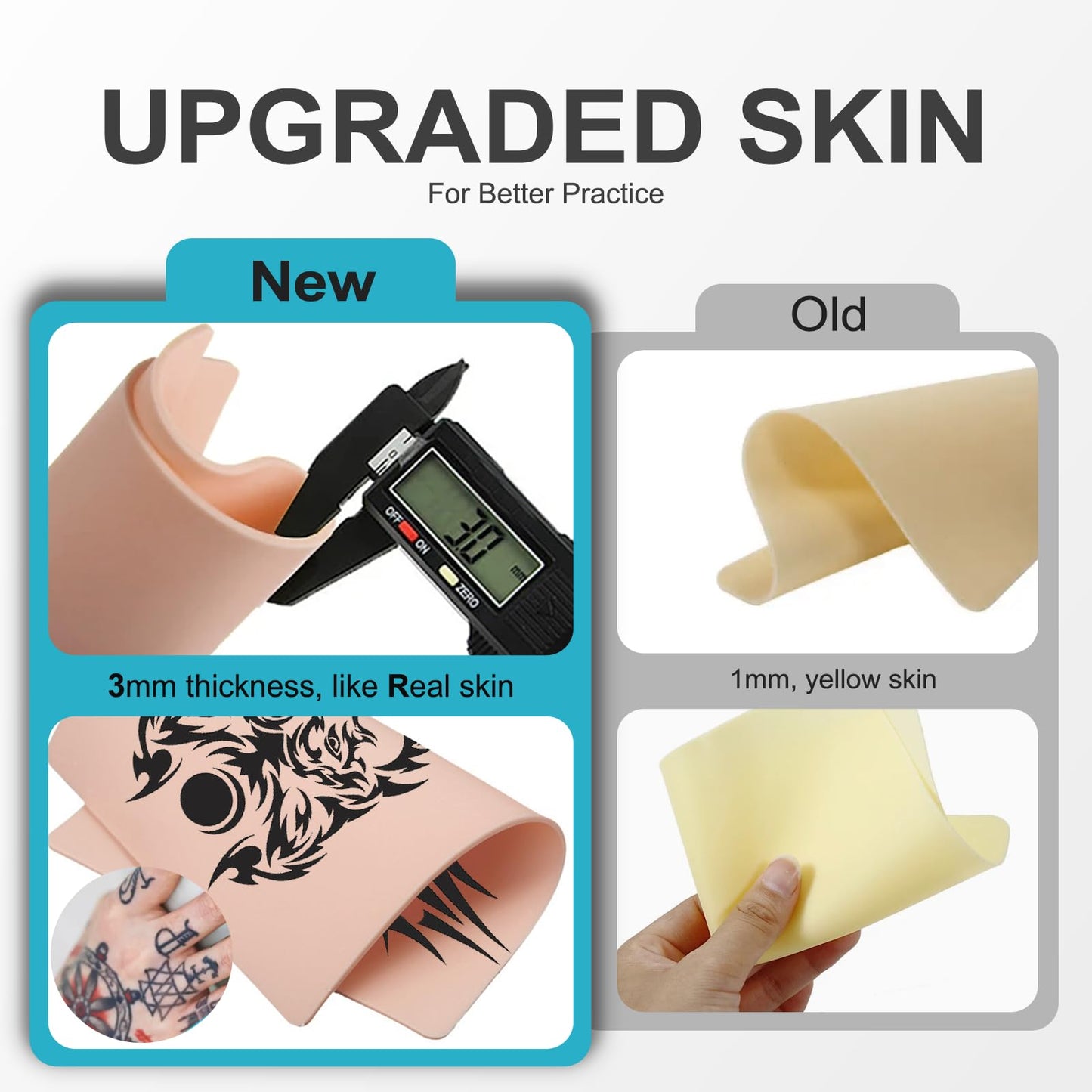 Yugui 30Pcs Tattoo Practice Skin Kit 3MM - 10Pcs Double Sided Reusable Fake Skin & 20Pcs Transfer Stencil Paper for Beginners to Professional Artists Thick Practice Supplies with Tracing Paper