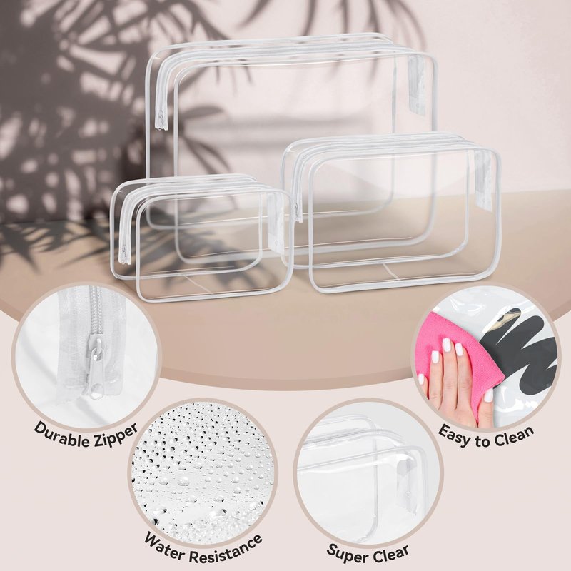 TISRATOK 16 PCS Clear Makeup Bag, Travel Essentials Toiletry Bag, Transparent PVC Cosmetic Organizer Toy Storage Pouch for Women Men - WHITE,Large