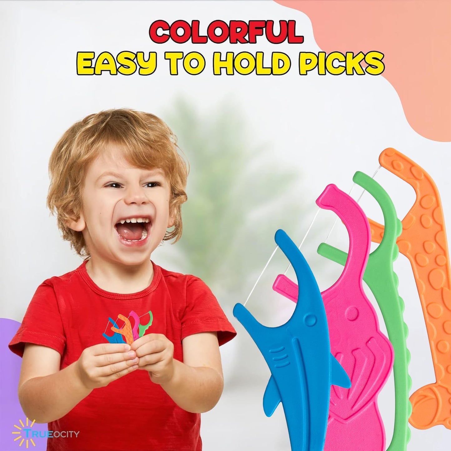 Biodegradable Kids Flossers -200 Pack, Natural Kids Floss Picks, Fluoride Free, Biodegradable Floss Pick, Organic Animal Dental Floss Picks, Dental Floss Sticks - 4 Fun Animal Designs