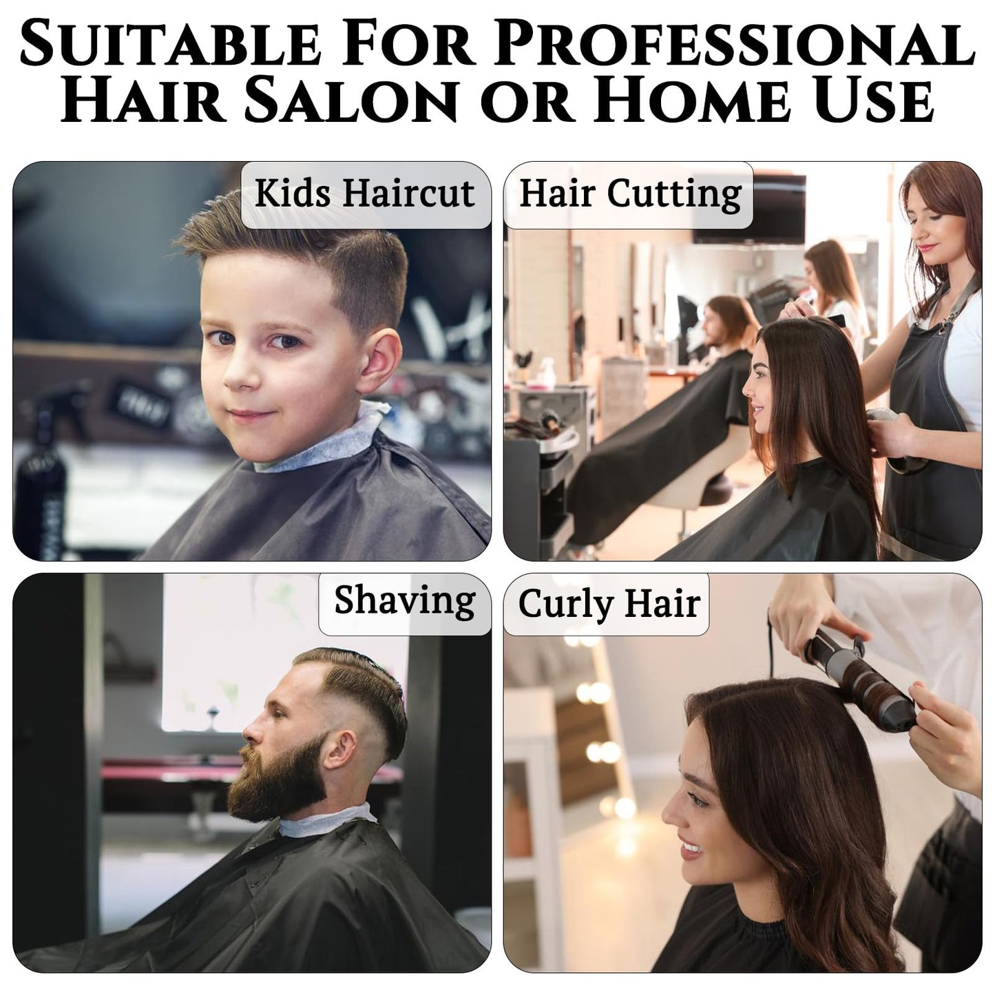 Black Waterproof Hair Salon Cape – Unisex Barber Capes with Snap Closure for Haircuts, Coloring, and Styling (Black, 8-Pack).
