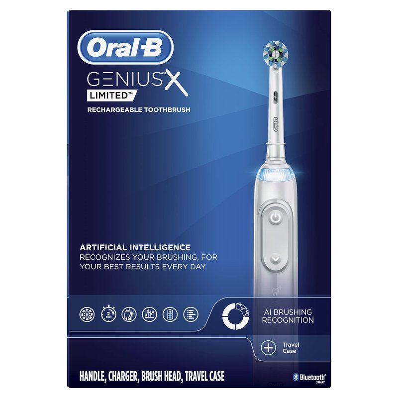 Oral-B Genius X Limited Rechargeable Electric Toothbrush with 1 Replacement Brush Head, Travel Case, White (Pack of 3)