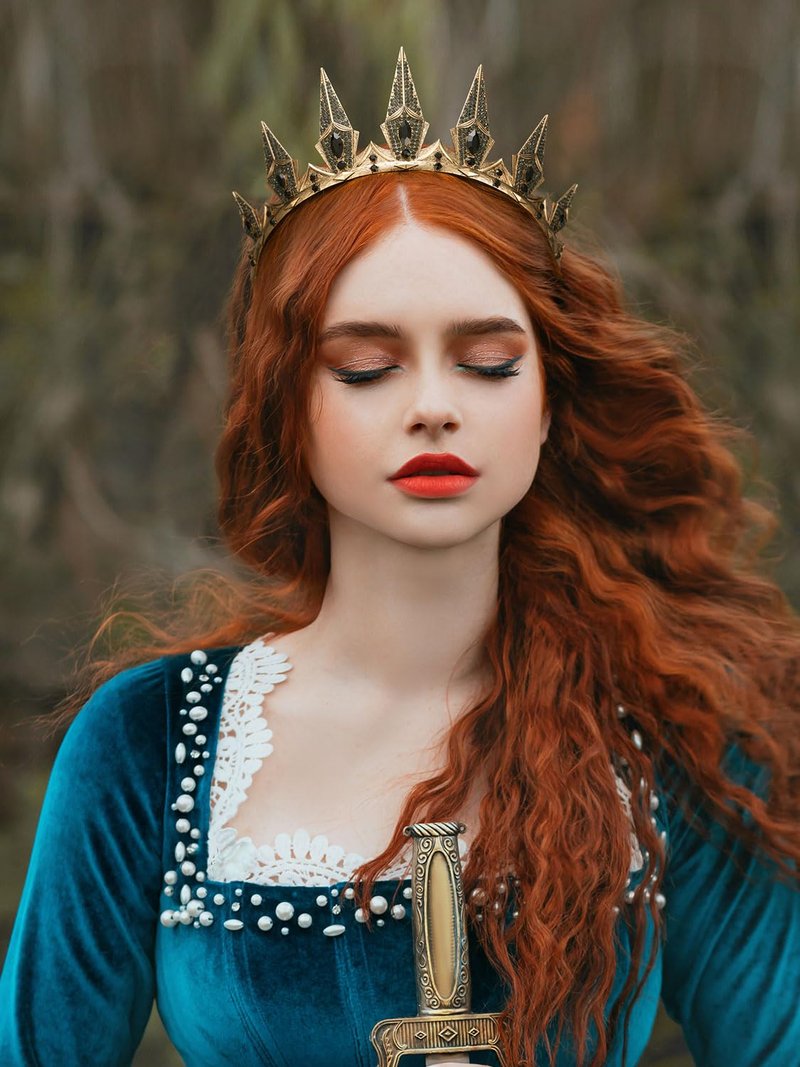SWEETV Gothic Crowns for Women Black Tiara Queen Crown Witch Hair Accessories for Costume Halloween Prom Party, Gold