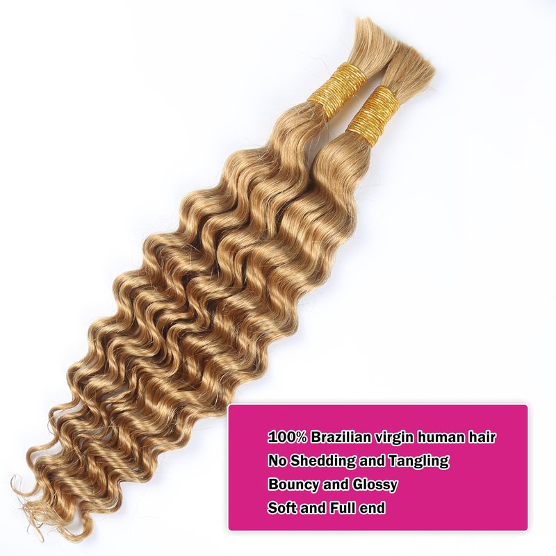 Afrodiva Human Braiding Hair for Boho Braids Brown Deep Wave Bulk Human Hair for Braiding Wet and Wavy Micro Braiding Human Hair 2 Bundles No Weft Curly Braiding Hair Extensions (20 Inch, 100g)