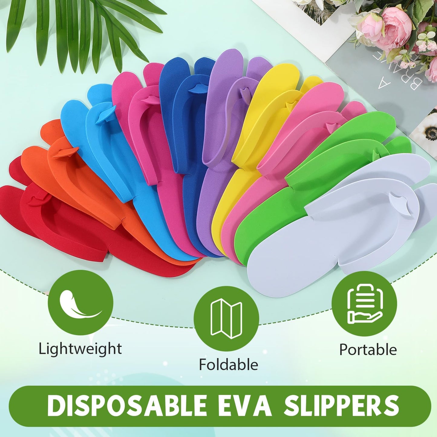 JaGely 100 Pairs Disposable Pedicure Slippers Bulk Multi Color Flip Flops for Pedicure Anti Slip EVA Foam Spa Slippers Sandals Disposable Shoes Kit for Women Nail Bath Salon Party Supplies