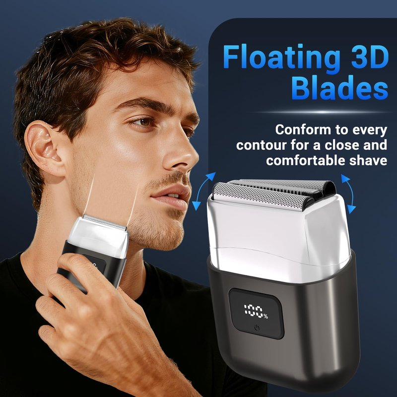 YOXSPD Electric Foil Shavers for Men: Mini Electric Razor with 3 Floating Blades, LED Display, Dual Speed - IPX7 Waterproof Wet/Dry Cordless Razor, USB Fast Charging, Travel Lock (Gray)