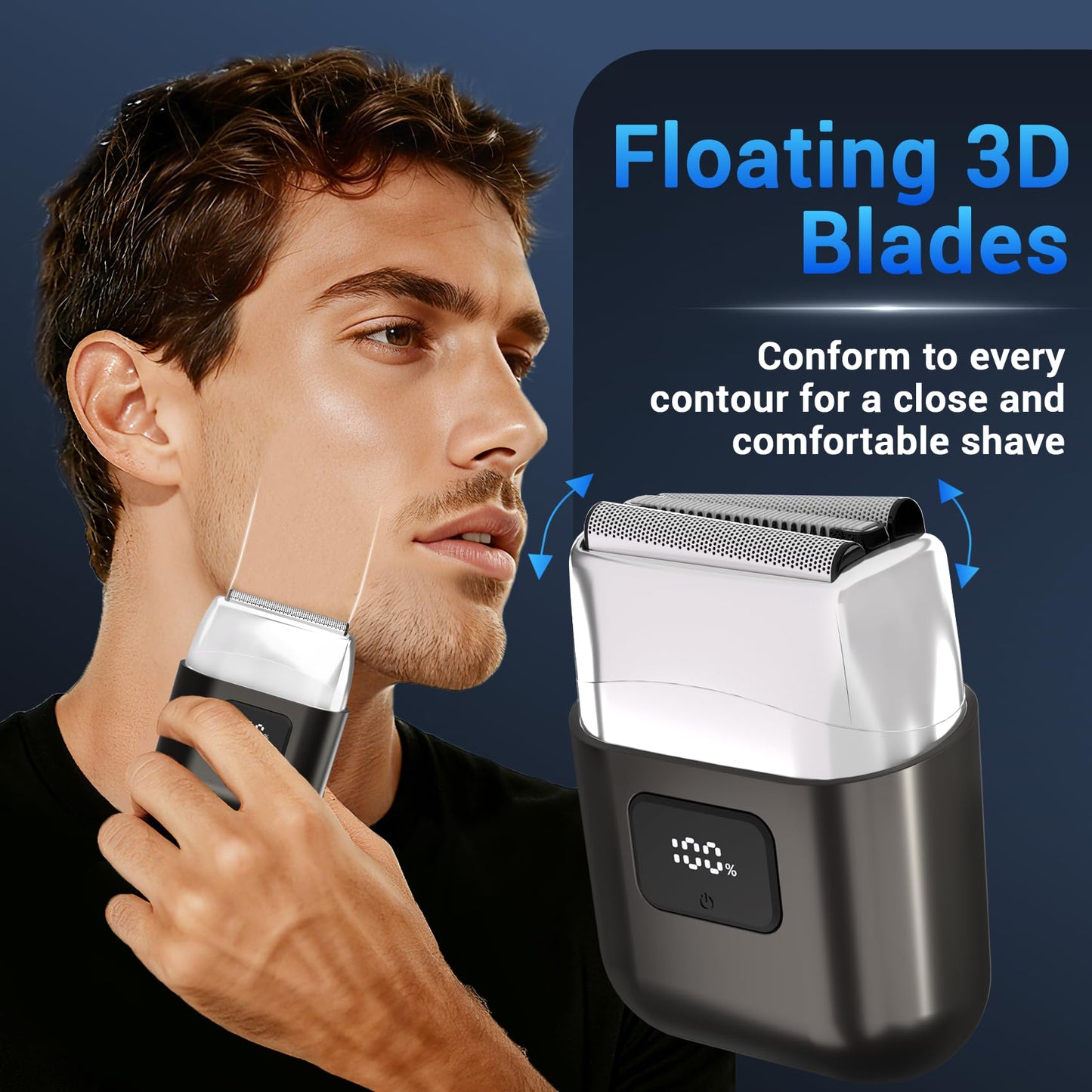 YOXSPD Electric Foil Shavers for Men: Mini Electric Razor with 3 Floating Blades, LED Display, Dual Speed - IPX7 Waterproof Wet/Dry Cordless Razor, USB Fast Charging, Travel Lock (Gray)