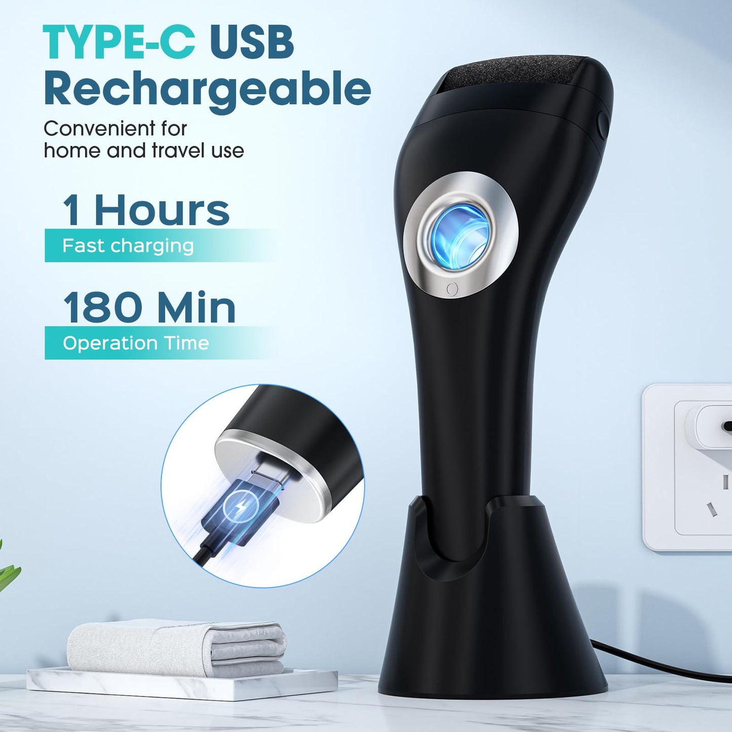 Electric Feet Callus Removers Rechargeable, Portable Electronic Foot File Pedicure Tools,Foot Callus Rmover,3 Speeds with Holder, Professional Pedi Feet Care Perfect for Dead,Hard Cracked Dry Skin
