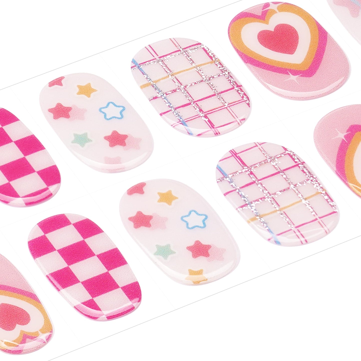 DANNI & TONI Kids Gel Nail Strips Heart Checker Butterfly Stars Salon-Quality Peel & Stick Manicure for Children (Age 6+)– Safe, Long-Lasting, Easy to Apply |Flutterheart