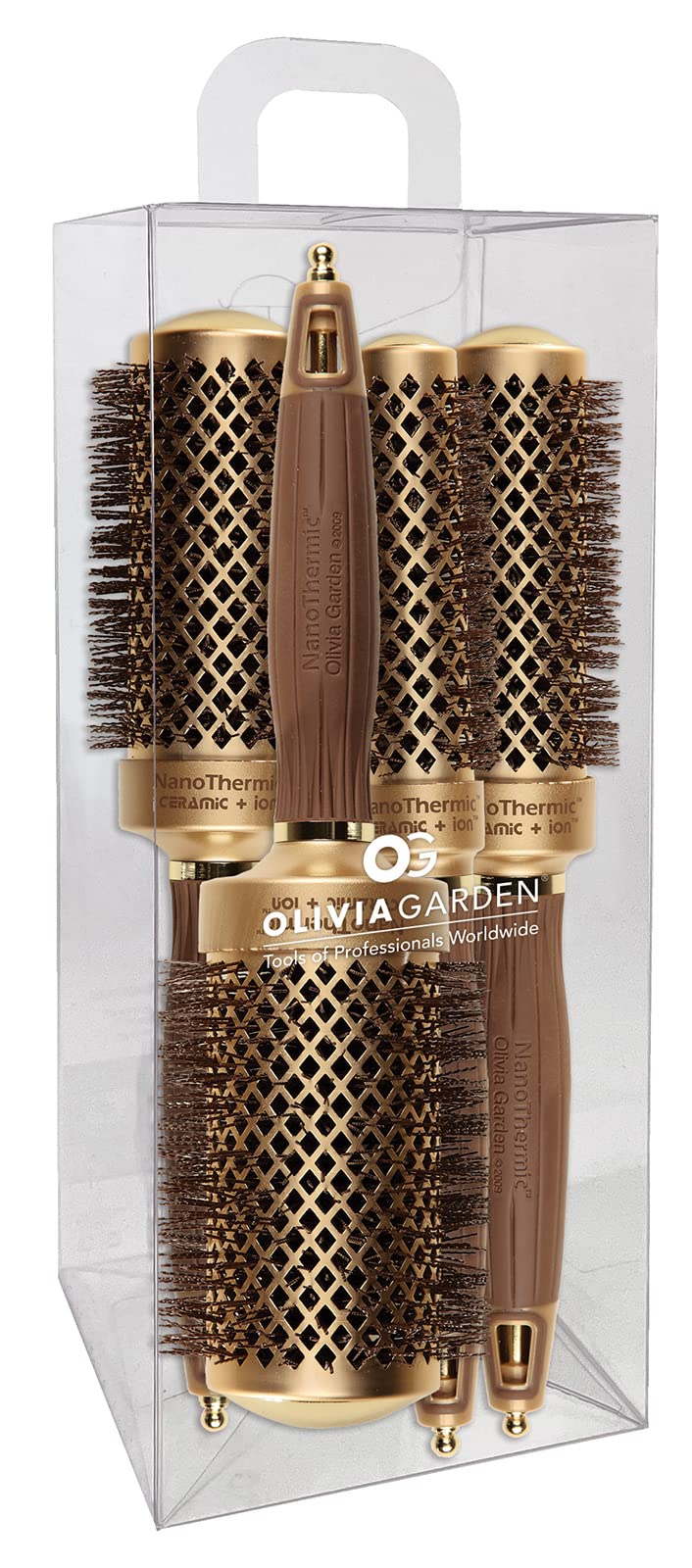 Olivia Garden NanoThermic Ceramic + Ion Round Thermal Hair Brush - Not Electrical - Professional Blowout Brush for Normal to Thick Hair, 85-39TF-P2QB 4 Piece
