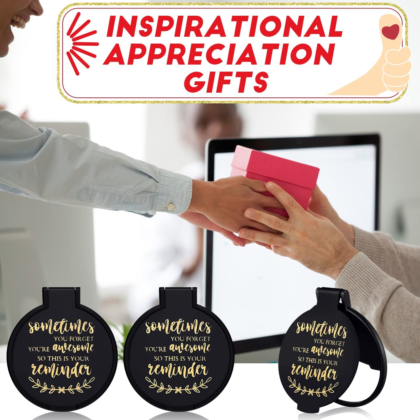 Weysat 48 Pcs Mini Pocket Compact Mirrors Bulk, Sometimes You Forget Your Awesome, Inspirational Gifts for Coworker Employee Guest Positive Affirmation, Small Gifts Bulk for Women, Guests, Christmas