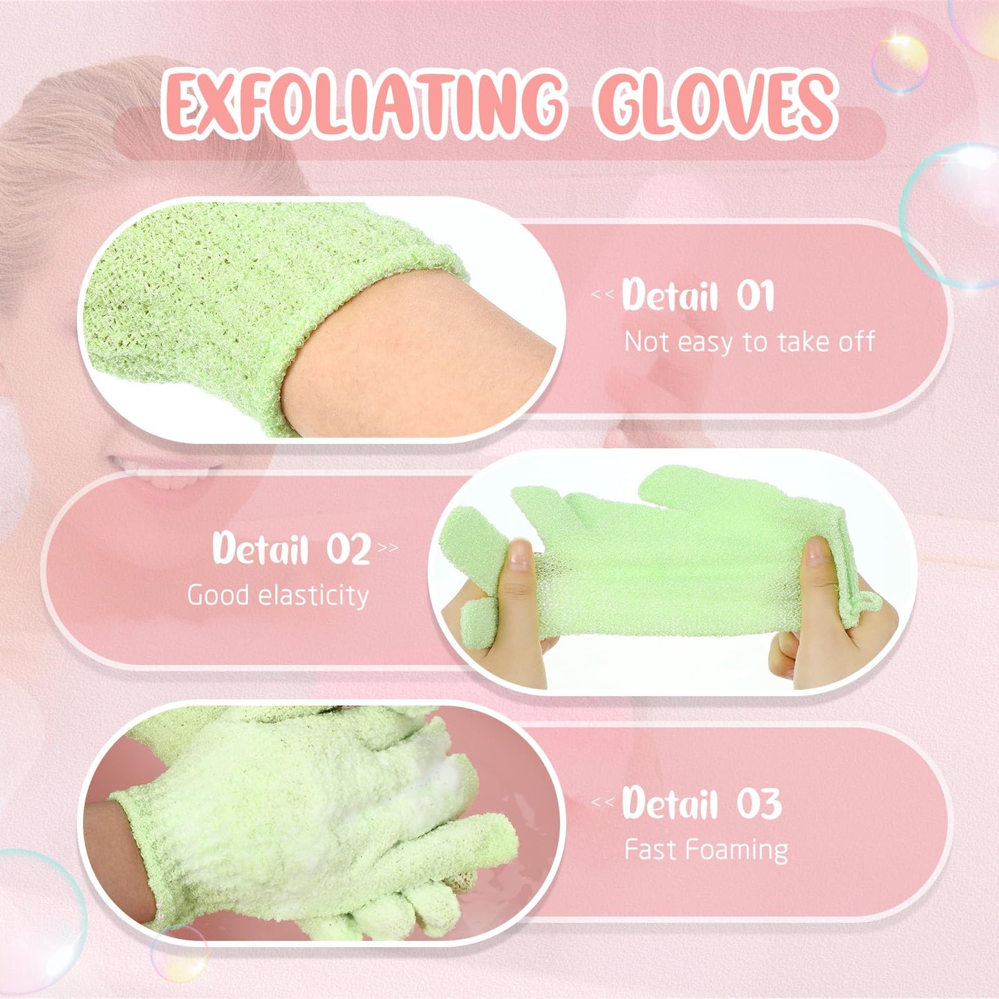 Didaey 104 Pcs Exfoliating Glove Bulk Shower Gloves with Hanging Loop Exfoliating Body Scrubber Dead Skin Remover for Body Bath Beauty Spa Massage Scrubs Men Women Bathing (Green)