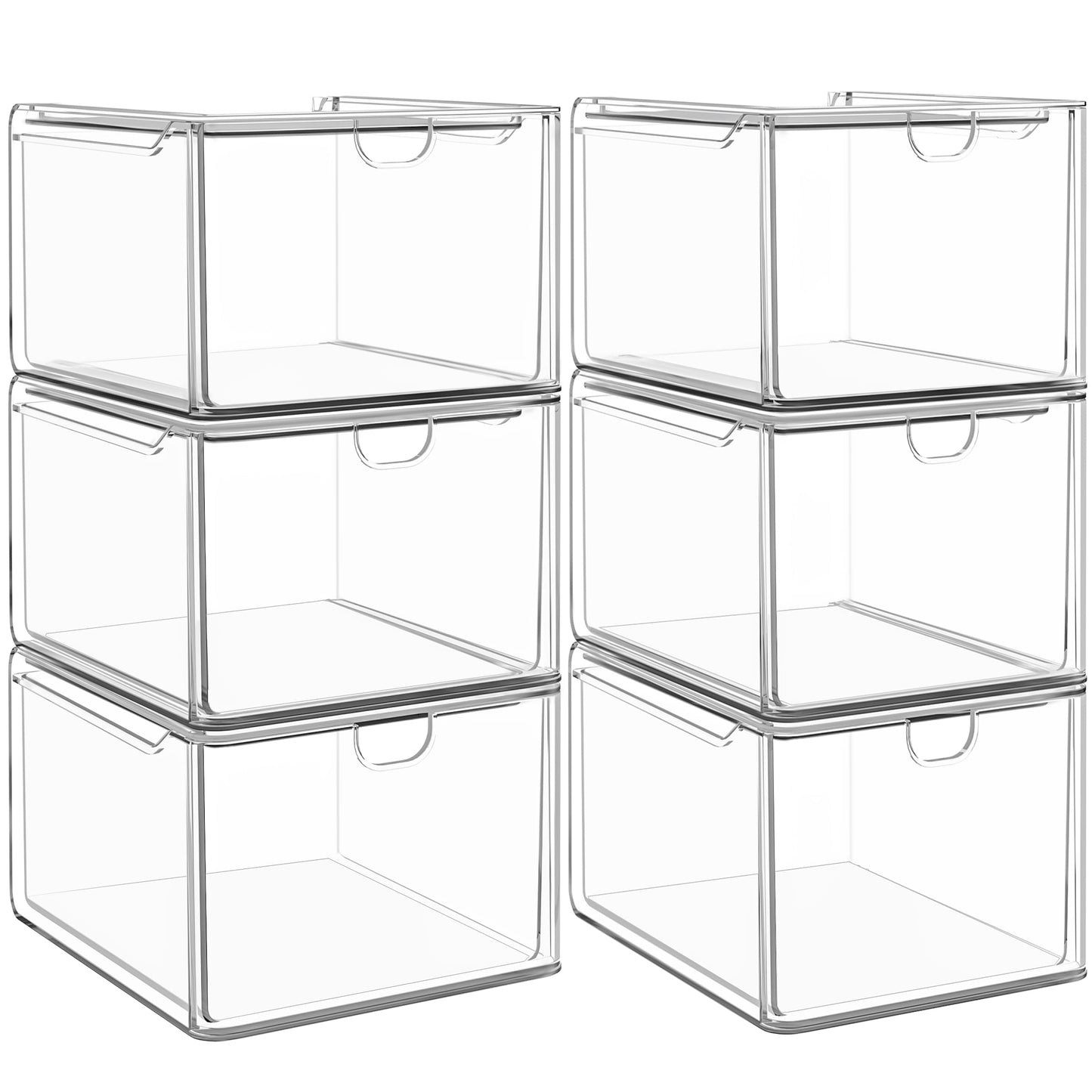 caktraie 6 Pack Small Clear Stackable Acrylic Storage Boxes for Art Tool & Sketch, Stroage Drawers, Makeup Organizer, Plastic Storage Bins For Vanity, Kitchen Cabinets, Pantry, Home Organization