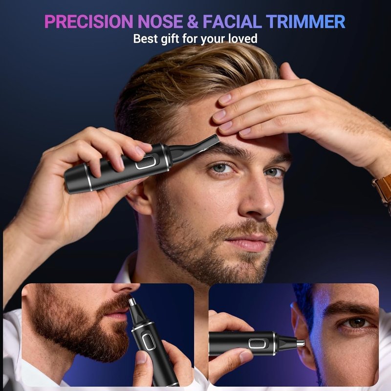 AREYZIN Nose Hair Trimmer for Men - Rechargeable 2-in-1 Ear & Nose Trimmer | IPX7 Waterproof, Painless Dual Edge Blades (Black)