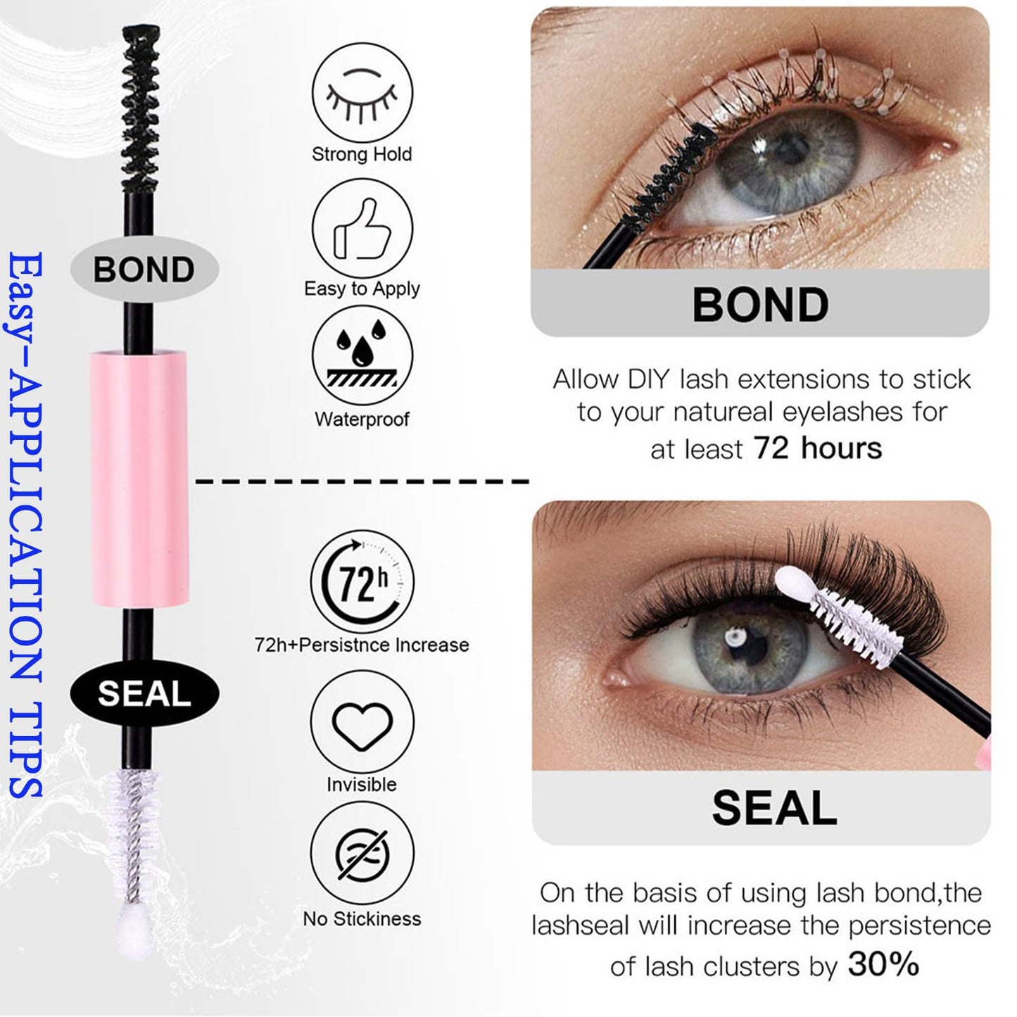 DAODER Short Lash Extension Kit 50D Natural Lash Clusters Wispy Fluff Eyelash Extensions D Curl Individual Lashes 9-13MM Thick Eyelashes Clusters Bond and Seal(Thick Short Eyelash Extension Kit 50P)
