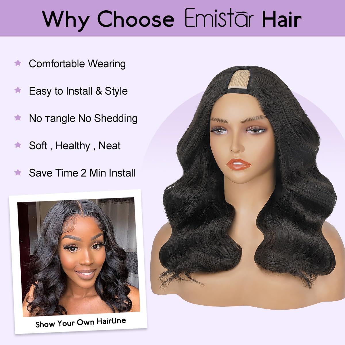 Wavy V Part Wig for Black Women - Glueless Heat-Resistant Synthetic Hair | 24 Inch, Soft Texture