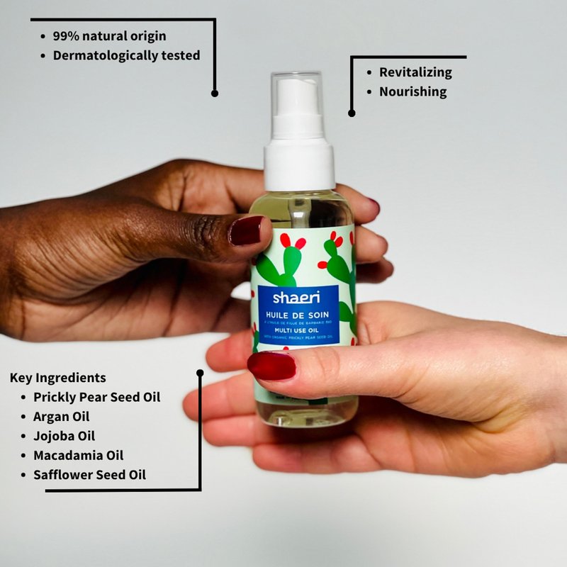 SHAERI Multi-Use Care Oil - Hair Oil for Frizzy Hair - Enriched with Sweet Almond, Macadamia Nut, Safflower Seed, Jojoba, and Prickly Pear - 3.4 oz