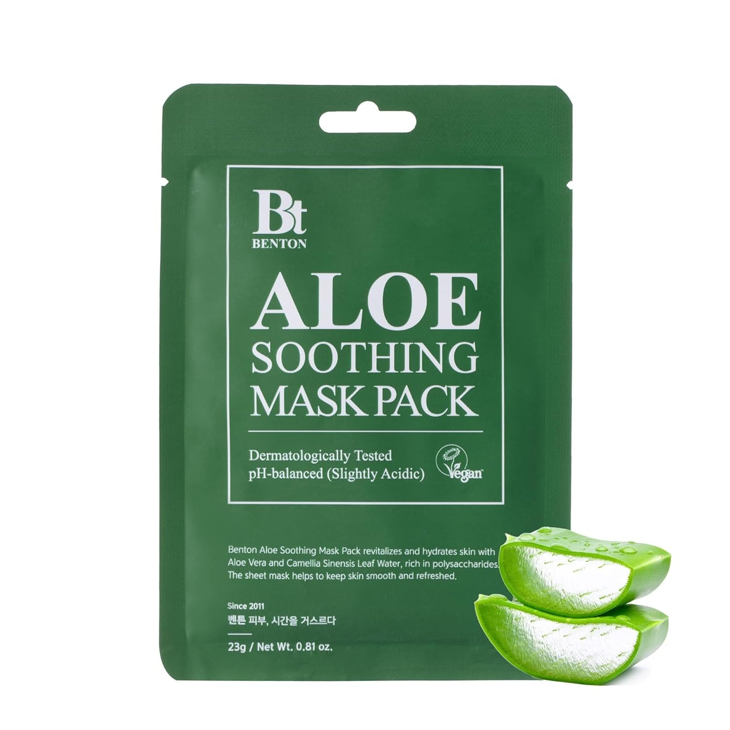 Aloe Soothing Mask Pack - Hydrating Cooling Facial Sheet Mask | 10 Pack (230g) with Aloe & Green Tea Extract