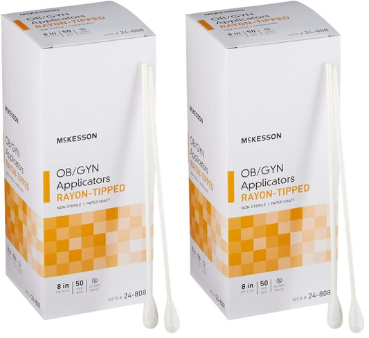 McKesson OB/GYN Applicators Rayon Tipped, Non-Sterile, 8 in, 50 Count, 2 Pack