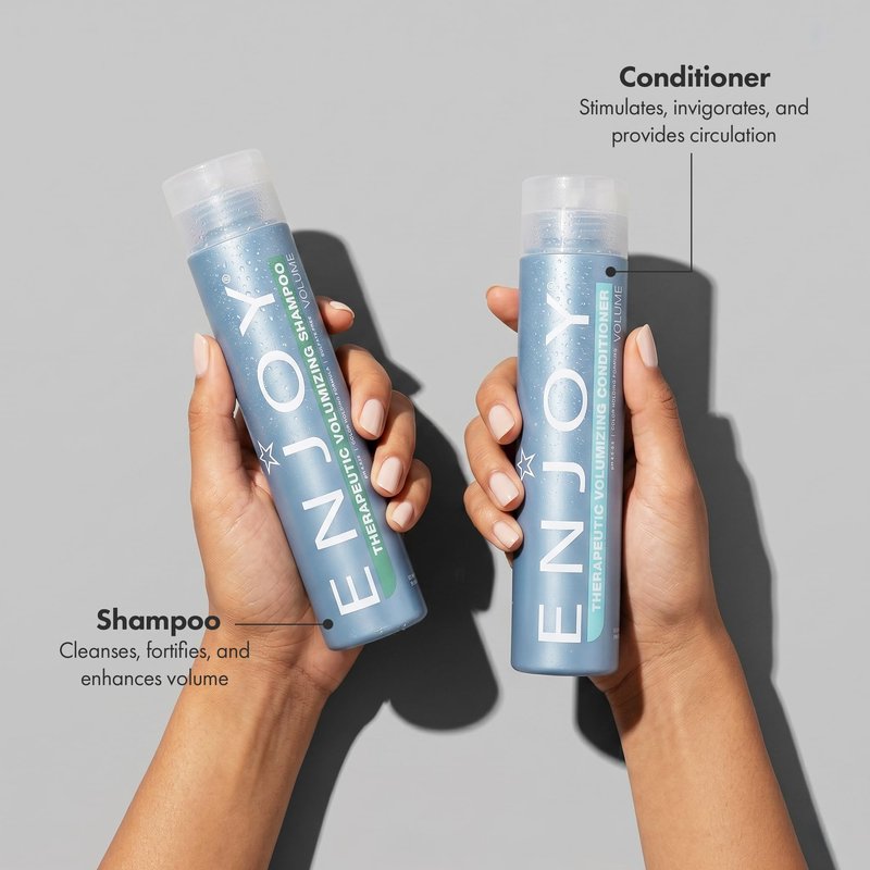 Enjoy Therapeutic Volumizing Shampoo, Scalp Stimulating and Thickening Cleanser for Fine or Thinning Hair, Peppermint, Tea Tree, and Niacin Formula, pH 4.5–5.5, 33.8 Fl Oz