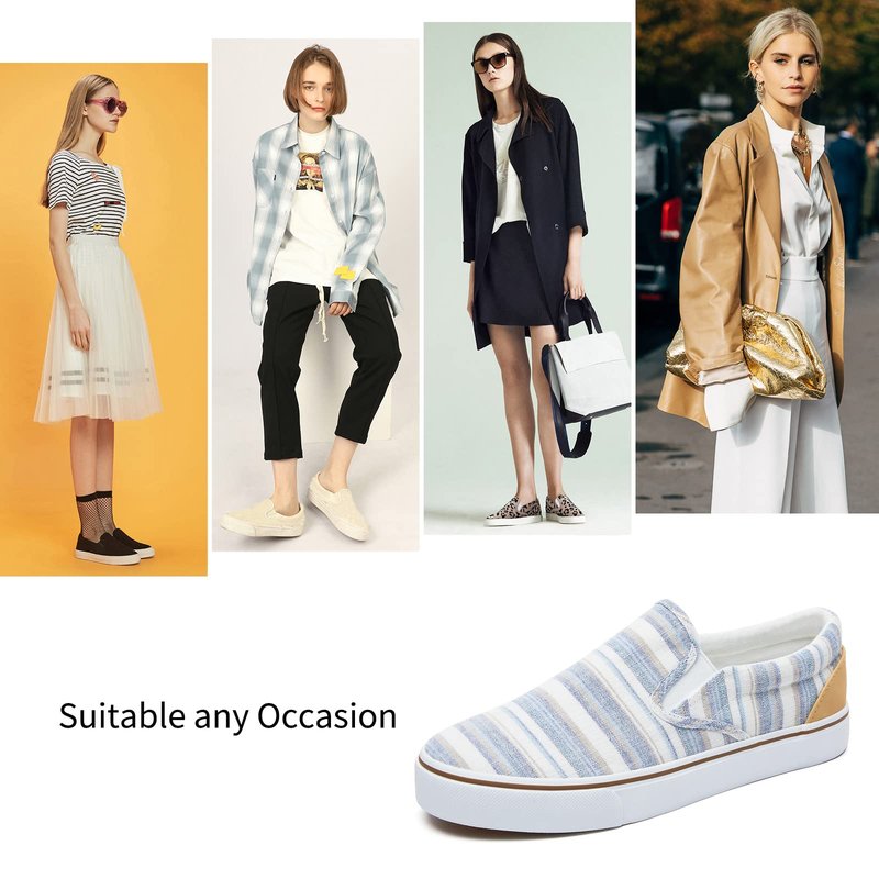 Women's Slip on Shoes Low Top Canvas Sneakers Loafers Non Slip Fashion Casual Low Cut Shoes(Light Blue Stripes.US8.5)…