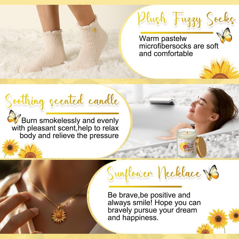 Reallnaive Sending Sunshine Sunflower Gifts for Women Get Well Soon Inspirational Gifts Self Care for Women Her Best Friends Mom Female, Birthday Thinking of You Package