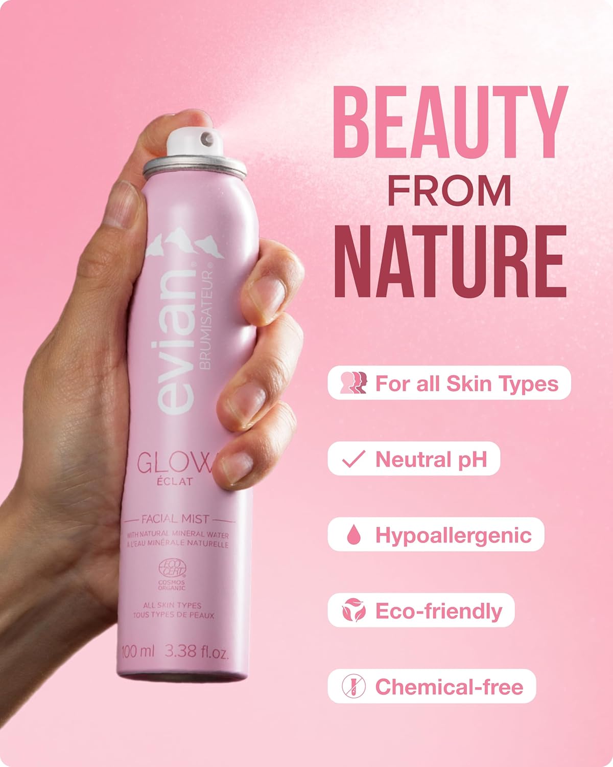 Evian Facial Spray - Hydrating Face Mist with Natural Mineral Water & Plant Extracts | 3.38 oz