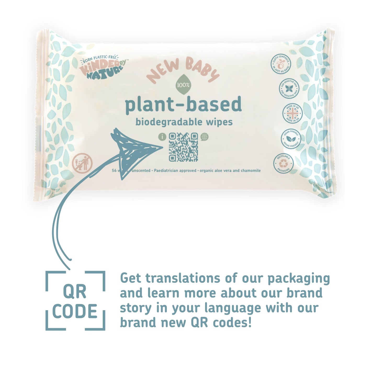 Kinder by Nature Plant Based Baby Wipes - 100% Biodegradable & Compostable, 672 Count (12 Packs of 56) - 99% Plant-Based Ingredients, Plastic-Free Wipes